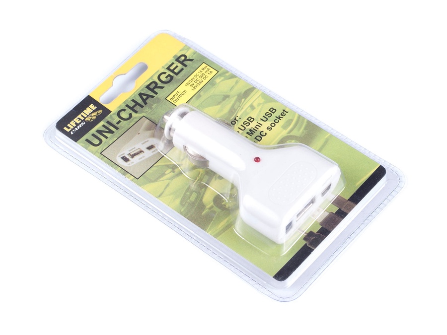 Переходник прикурив. пластм. USB/мини USB/DC 5х6см 