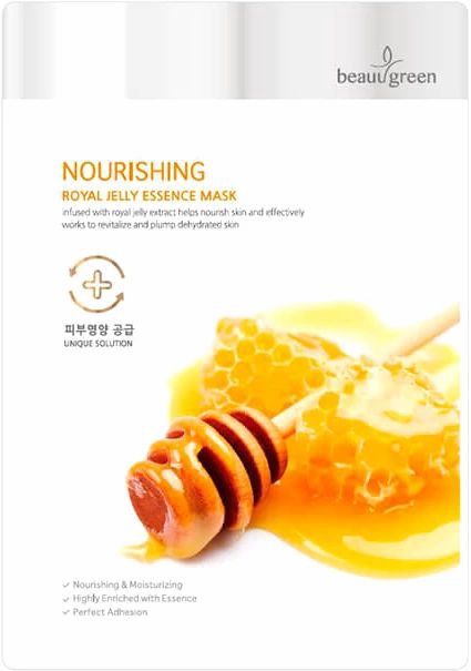 Beauugreen маска тканевая для лица питательная с маточным молочком nourishing royal jelly essence mask