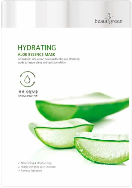 Beauugreen маска тканевая увлажняющая  для лица с экстрактом алоэ hydrating aloe essence mask