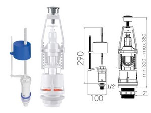 Арматура для смывного бачка  с клапаном нижней подачи, NOVA