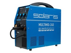 Полуавтомат сварочный Solaris MULTIMIG-245 (220В, MIG/FLUX/MMA/TIG, евроразъем, горелка 3 м, смена полярности, 2T/4T, рег-ка индуктивн.)