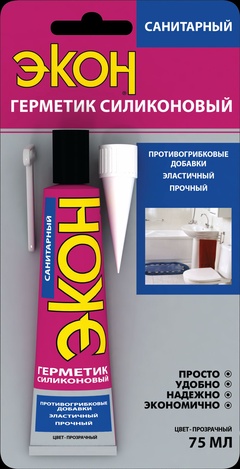 Герметик силиконовый санитарный "ЭКОН" (прозрачный), 75 мл.