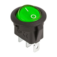 Выключатель клавишный круглый Rexant 12V 20А 3с ON-OFF с подсветкой зеленый арт. 36-2588 