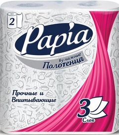 PAPIA полотенца бумажные белые трехслойные 2шт