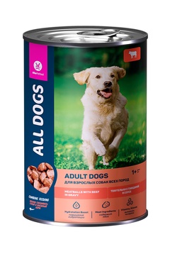 Корм для собак ALL DOGS консервы тефтельки с говядиной в соусе 415г 