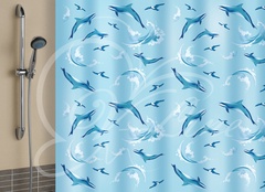 Штора для ванной Дельфин голубая 180х180 см 