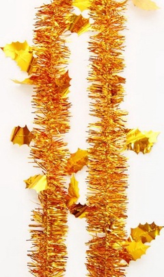 Мишура новогодняя золотая с листиками 6*200 см арт. 75767 
