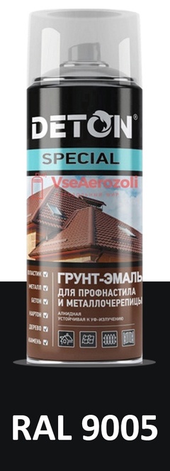 Грунт-эмаль DETON SPECIAL для профнастила и металлочерепицы аэрозоль черный 0,52 л арт. RAL 9005 