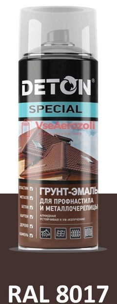 Грунт-эмаль DETON SPECIAL для профнастила и металлочерепицы аэрозоль шоколадно-коричневый 0,52 л арт. RAL 8017 