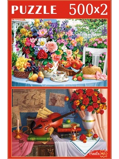 Наборы пазлов 2в1 500+500 цветочные натюрморты