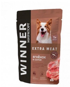 Корм влажный для взрослых собак всех пород Winner Extra Meat ягненок в соусе 85г 