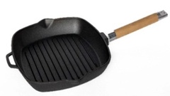 Сковорода-гриль чугунная со съемной деревянной ручкой, 240*240, 0624 арт. 0624 Россия