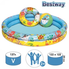 Бассейн детский надувной+круг для плавания, мяч BESTWAY 122х20см арт. 51124