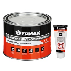 Шпатлевка двухкомпонентная с отвердителем Ермак с алюминием 1 кг. арт. 759-046 