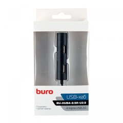 Разветвитель USB 2.0 Buro 4 порта черный арт. BU-HUB4-0.5R-U2.0 