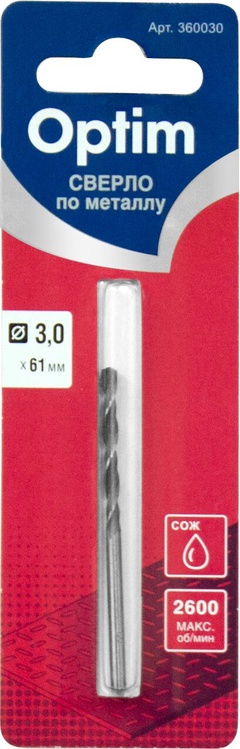 Сверло по металлу, цилиндрический хвостовик 3 мм Optim