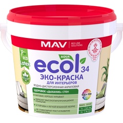 ЭКО-Краска ECOL 34 для интерьеров (ВД-АК-2034) белая матовая 1 л (1,4 кг)