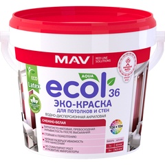 ЭКО-Краска ECOL 36 для потолков и стен (ВД-АК-2036) снежно-белая матовая 1 л (1,4 кг)