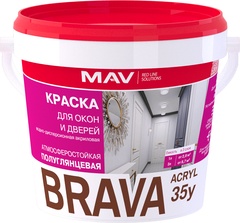 Краска BRAVA ACRYL 35у для окон и дверей ВД-АК-1035у белая полуглянцевая 1 л (1,1 кг)