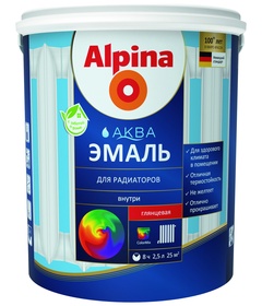 Эмаль Alpina Аква эмаль, для радиаторов, 0,9 л/1,08 кг, акриловая водно-дисперсионная