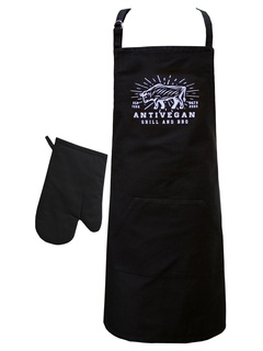Комплект кухонный варежка и фартук ANTIVEGAN GRILL черный антрацит 85х70 арт.24-217 