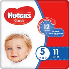 Детские одноразовые подгузники Huggies Classic Small 5 (11-25кг)*11 шт. 