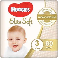 Детские одноразовые подгузники Huggies Elite Soft (3) Mega (5-9 кг) 80шт