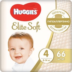 Детские одноразовые подгузники Huggies Elite Soft (4) Mega (8-14 кг) 66шт