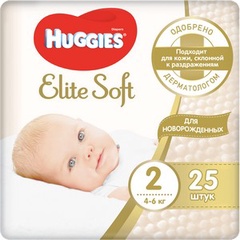 Детские одноразовые подгузники для новорожденных Huggies Elite Soft (2) Conv (4-6кг) 25шт