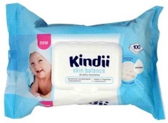 Kindii салфетки влажные для детей Skin Balance с миндальным  маслом и витамином Е для нормальной кожи 100шт (клапан)