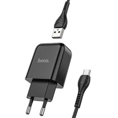 Cетевое зарядное устройство hoco N2 USB черный с кабелем micro