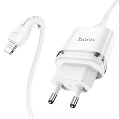 Cетевое зарядное устройство hoco N1 USB белый с кабелем Lightning