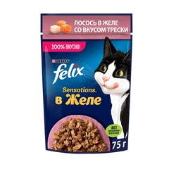 Корм для взрослых кошек FELIX Лосось в желе со вкусом трески 75 гр.