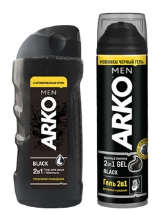 Arko Men Набор Гель для бритья и умывания 2 в 1 Black 200 мл +  Гель для душа и шампунь для волос 2в1 260мл BLACK