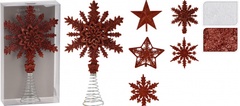 Верхушка елочная Звезда, снежинка красно-белый полипроп, арт.AWR204650 