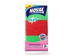 Губки кухонные антибактериальные 3шт NV Plus (Материал: Пенополиуретан + фибра. Цвет: Зеленый и красный. Размер единицы: 95 x 63 x 31 мм) (NOVAX)
