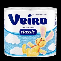 Бумага туалетная Veiro Classic 2-слоя белая 4шт 