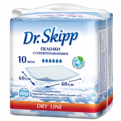 Пелёнки впитывающие DR. Skipp Dry Line дет. 60х60 10шт 