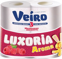 Бумага туалетная Veiro Luxoria "Малина" 3-слойная, 4 рулона 