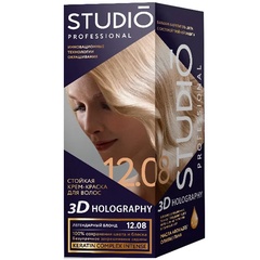 Стойкая крем-краска для волос STUDIO Professional "3D HOLOGRAPHY" 12.08 Легендарный блонд (крем-краска 40 мл, оксидант 60 мл), 15 мл
