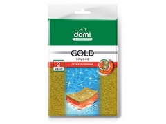 Губки кухонные золото 2 шт DOMI (Состав: поролон-оранжевый, фибра- золотистая. Размер губки: 100х67х37мм)